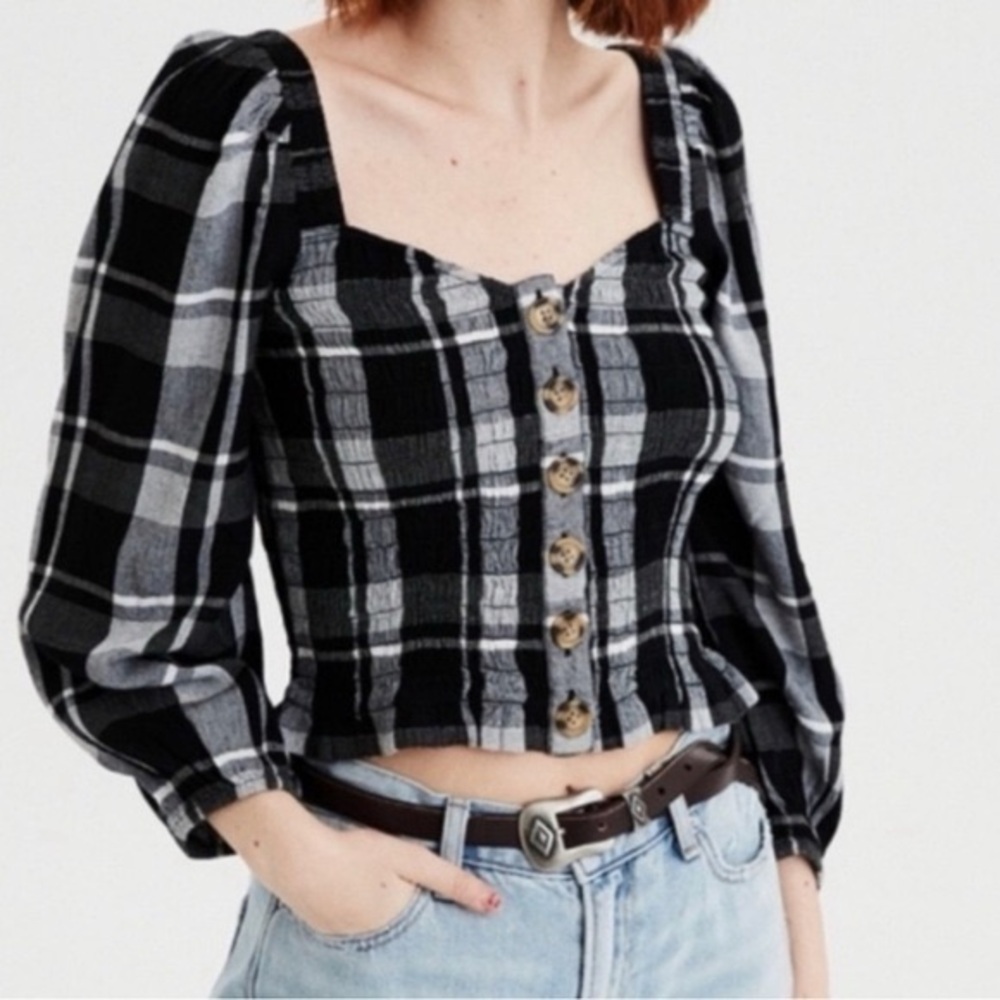American Eagle Cropped Plaid Top